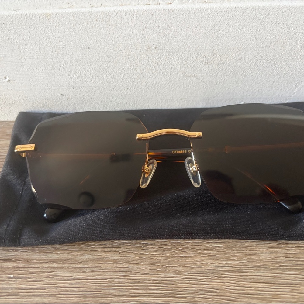 Cartier Brown and Gold Rimless Men’s Sunglasses